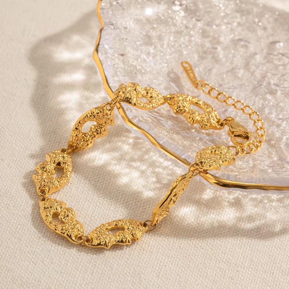 Vintage 18k Gold Plated Volcano Pattern Irregular Geometric Bracelet